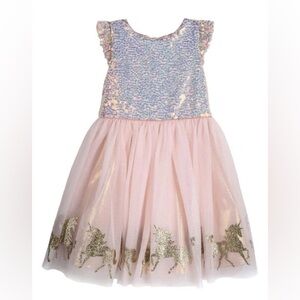 Zunie Kids Sequin Bodice Unicorn Dress in Blush Gold